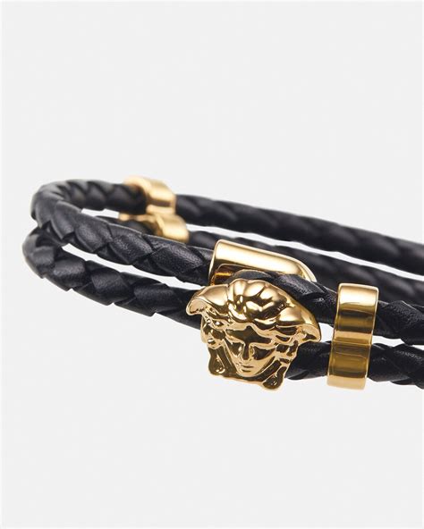 gold bracelets for men versace|medusa braided leather bracelet.